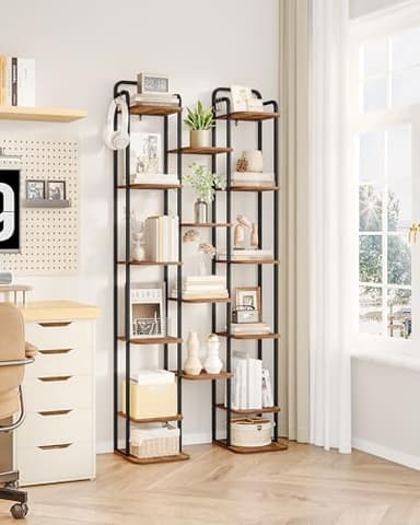 Hzuaneri 10 Tiers Vertical Shoe Rack, Narrow Shoe Tower, Tall Shoes Shelf with 2 Hooks, Adjustable Shelves, Corner Shoes Shelves for Small Spaces, Entryway, Living Room, Rustic Brown SR11201B - Image 6