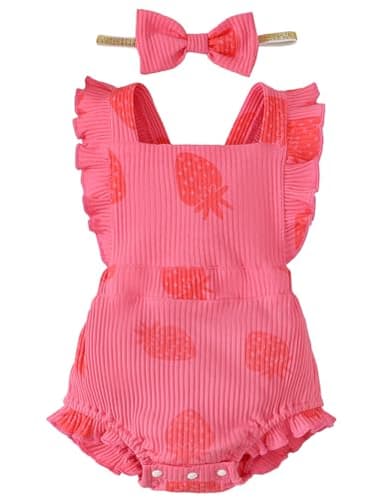 Fullfamous Newborn Baby Girl Clothes Outfits Romper Spring Summer Clothing Onesie Bodysuit Jumpsuit ropa de bebe niña Pink Strawberry Newborn - Image 1