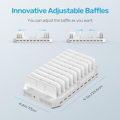 Unitek Multi Charging Station, 10-Port USB Charger for Multiple Device with SmartIC Tech and Adjustable Dividers, Organizer Stand Compatible with iPad, Tablet, Kindle, iPhone - Image 6