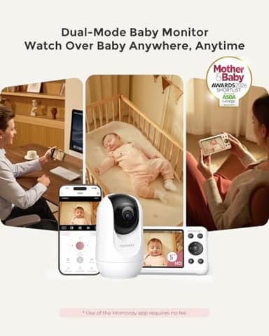 Momcozy Smart WiFi Baby Monitor with Camera and Audio, 5" 1080P Screen with Wall Mount, Motion & Cry Detection, Safe Fence, Clear Night Vision, 5000mAh Battery, 2-Way Talk, Photo & Video Recording - Image 2