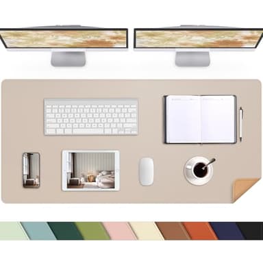 AFIING Leather Desk pad Protector, Large Non-Slip Office Desk Mat with Natural Cork & PU Leather, Waterproof Writing Mouse Pad for Office and Home (47in*23in, Beige) - Image 1