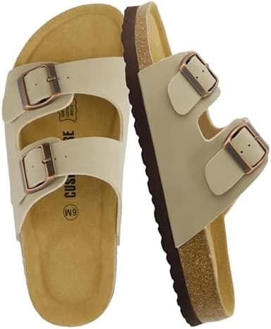CUSHIONAIRE Lane Cork Footbed Sandals for Women – Comfortable Double Buckle Slip-On with Genuine Suede Footbed & Arch Support Slides for Women Footwear - Image 3