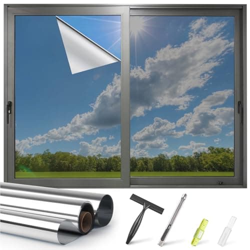 Kromapolis One Way Window Privacy Film Reflective Mirror Home Window Tint, Daytime Privacy Heat Control Anti UV Glass Tinting Static Cling (Silver, 45.2 x 236.2 inch) - Image 1