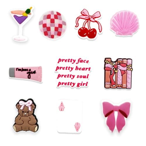FlyDate 10PCS Coquette Shoe Charms,Coquette Girly Bow Aesthetic Charms for Shoe Decoration,Gifts for Girls, Adults