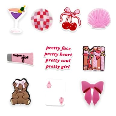 FlyDate 10PCS Coquette Shoe Charms,Coquette Girly Bow Aesthetic Charms for Shoe Decoration,Gifts for Girls, Adults