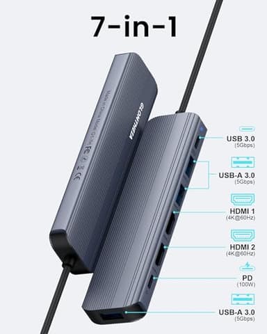 Glomtheia USB C Hub Docking Station Dual Monitor for Laptop, MacBook Air/Pro Dock Adapter Multiport Dongle with 2 HDMI Ports 4K 60Hz, 100W PD Charging, 3 USBA 3.0 & USBC - Image 2