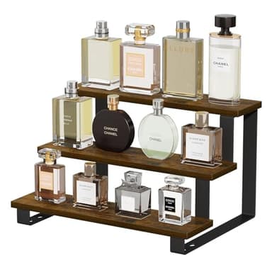 YINMIT Wooden Display Riser Stand,15.75 Inch Tiered Perfume and Cologne Organizer Stand, 3 Tier Spice Rack Organizer, Rustic Display Shelf for Candles (Brown,3 Tier Large) - Image 8