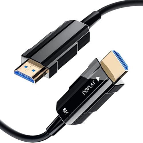 RUBMUD Fiber Optic HDMI Cable 50ft, 8K Long HDMI 2.1 Cable, Ultra High Speed Fiber HDMI Cord, 48Gbps, 8K@60Hz 4K@120Hz, Dynamic HDR, eARC, HDCP 2.2&2.3, 3D, for HDTV Monitor Game Laptop Xbox PS4/PS5