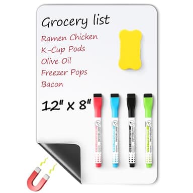 1 Pack Magnetic Dry Erase Board Sheet for Fridge, 12"x8" Erasable Refrigerator WhiteBoard w/ 4 Markers & 1 Eraser- Smooth and Flexible Small Magnet Blank Notepad for Home Kitchen Organizer and Planner - Image 9