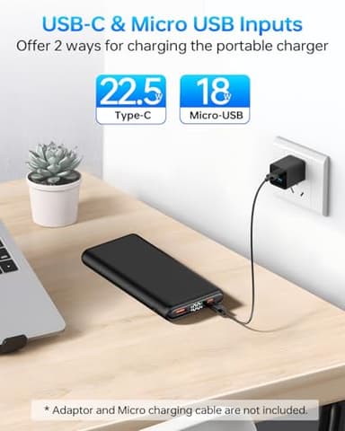 ZZI Portable Charger, 32000mAh 5V/3A Power Bank with Dual 22.5W High-Speed Charging, Thinnest Travel Essentials with LED Display, Battery Pack Compatible with iPhone Samsung iPad etc (Black) - Image 8