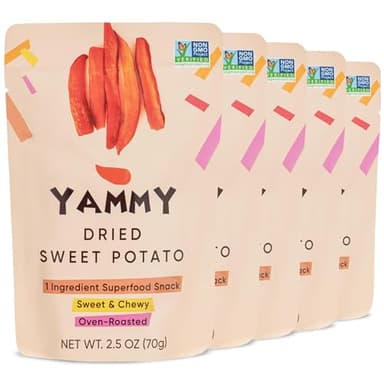 Yammy Dried Sweet Potato Sticks (5 Pack) - 1 Ingredient Healthy Asian Snack for Adults & Kids (Japanese, Korean, Chinese Food) - Vegan, Gluten-Free, 3g Protein, 4g Fiber, 12 Vitamins & Minerals, 2.5oz - Image 1