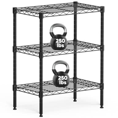Sweetcrispy 3-Shelf Storage Shelving Unit, Adjustable Metal Wire Racks Heavy Duty Standing Shelf Organizer for Kitchen, Closet, Pantry, Garage, Bathroom, Laundry (13.8" D x 23.6" W x 30" H) - Image 1