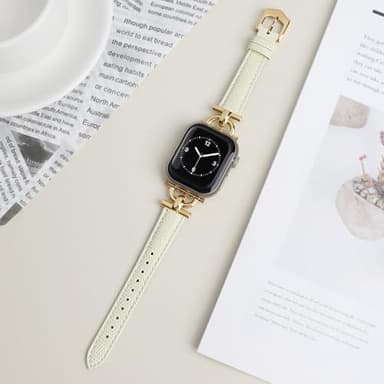 Leather Band Compatible with Apple Watch Bands for Women, Dressy Fancy Strap for iWatch Series 11/10/9/8/7/6/5/4/3/2/1/se(38mm 40mm 41mm 42mm,Milky White/Gold) - Image 3