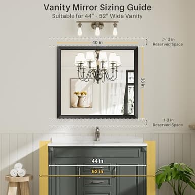 Briivue 40x36 Inch Black Bathroom Mirror for Wall, Thick Metal Framed Rectangle Mirrors for Over Sink, Bedroom, Living Room, Entryway, Anti-Rust, HD Tempered Glass - Image 2