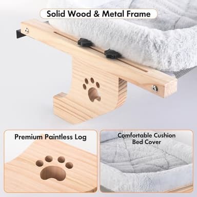 AMOSIJOY Cat Sill Window Perch Sturdy Hammock Window Seat with Cushion Cover, Wood & Metal Frame for Large Cats, Easy to Adjust Cat Bed for Windowsill, Bedside, Drawer and Cabinet (L - Image 7