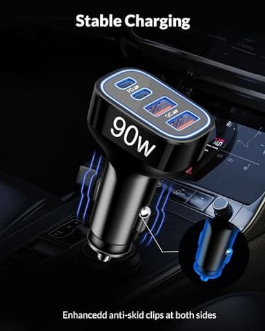 USB C Car Charger, 4-Port 90W Super Fast Car Phone Charger Accessories Dual 45W USB-C & USB-A Cargador Carro Adapter Cigarette Lighter for iPhone 17 16 15 14 13 12 11, Galaxy S25 S24, Tablet, Android - Image 8