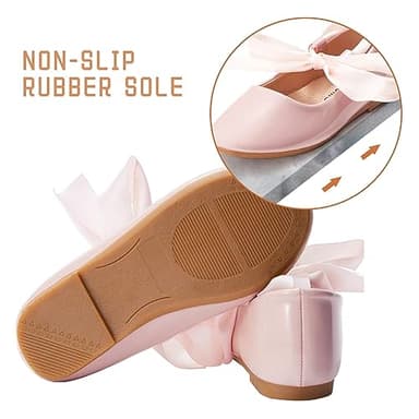 ADAMUMU Girls Dress Shoes Cute Bow Mary Jane Shoes Ballerina Flats with Satin Ankle Tie,Flower Girls for Wedding Birthday Party or School Daily Dress Up,Pink 11m - Image 4