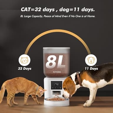 Automatic Dog Feeder - 8L/34 Cups Large Capacity Automatic Cat Food Dispenser with LCD Screen, Large Food Tray, Battery Operated, Timed Cat Feeder, Up to 50 Portions 6 Meals Per Day, Keeps Fresh - Image 2