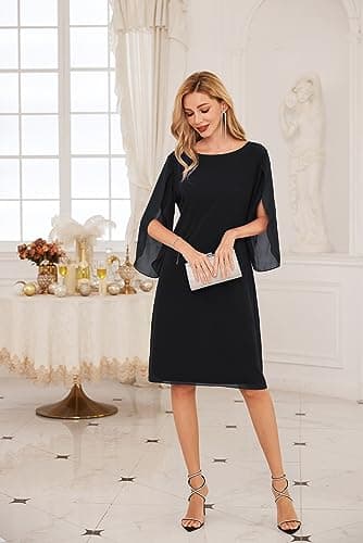 GRACE KARIN Wedding Guest Dresses for Women 2024 Summer Chiffon Dresses Black 16 - Image 4