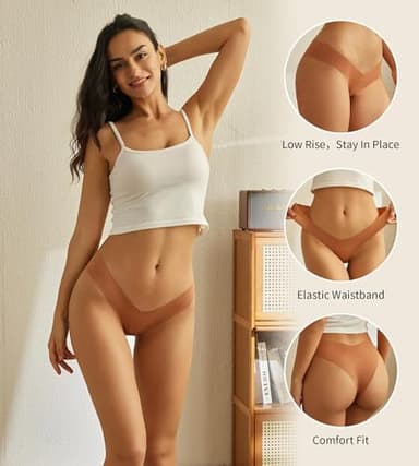 Beafulrab Women Seamless Underwear Soft No Show Stretch Bikini Invisibles Hipster V Cut Panties 6 pack (P1,M) - Image 2