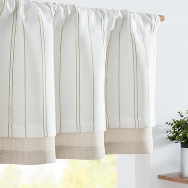 jinchan Striped Blackout Valance Curtain for Kitchen Linen Look Valance for Windows 18 Inch Modern Framhouse for Living Room Bedroom Bathroom Room Darkening Rod Pocket 1 Panel Yellow on White - Image 1