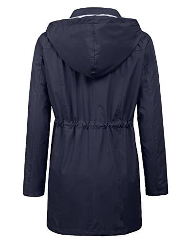 Women Rain Jacket Lightweight Travel Trench Waterproof Raincoat Hoodie Windproof Hiking Coat Packable Rain Jacket Navy Blue L - Image 3