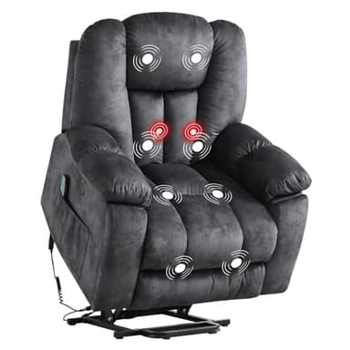 CANMOV Large Power Lift Recliner Chair with Massage, Heat, and USB for Elderly, Overstuffed Wide Recliners, Heavy Duty and Safety Motion Reclining Mechanism, Gray - Image 8