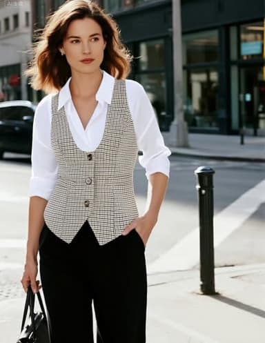GRACE KARIN Vest Top for Women Brown Lightweight Dressy Suit Vest(M, Brown Plaid) - Image 5