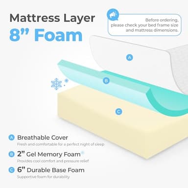 Neo Sleep 8 Inch Full Cooling Gel Memory Foam Mattress Medium Firm CertiPUR-US Certified Foam, Mattress in a Box Enhanced Pressure Relief Removable Soft Cover No Fiberglass (Full, 8 in) - Image 3