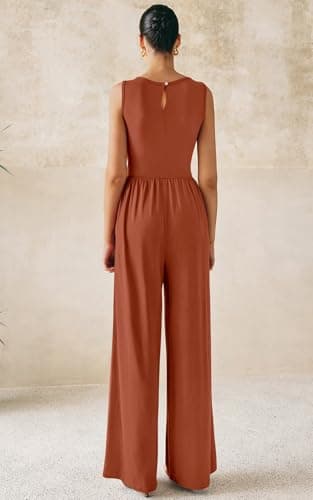 PRETTYGARDEN One Piece Jumpsuits for Women Dressy Casual Sleeveless Crewneck Wide Leg Rompers Jumpers 2025 Vacation Summer Outfits(Brick Red, M) - Image 5