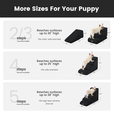 Gardner Pet Dog Stairs for Small Dogs 16.5" H, 2 in 1 Transformable 3-Step Pet Stairs and Dog Ramp for Couch (13-20 in), Black Adjustable Pet Steps with Non-Slip Waterproof Cover and CertiPUR-US Foam - Image 3
