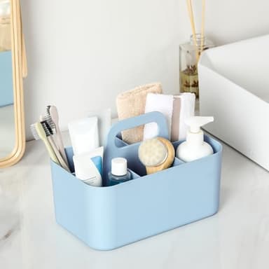 Multiuse Caddy Organizer with Handle - Stackable Plastic Tote Bin - Art Craft Supplies, Office, Desk, Stationery Pen Holder, Kitchen, Utensil, Makeup, Bathroom, Shower, Cleaning, Dorm Organizer - Blue - Image 4