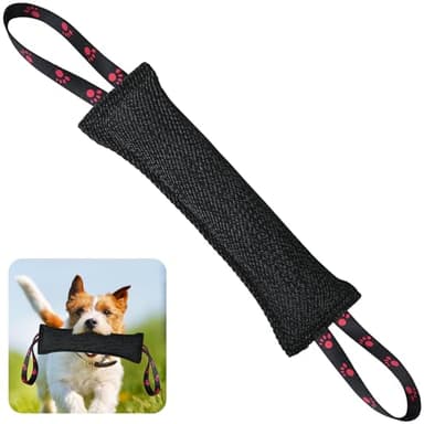 ToLanbbt Dog Tug Toy Bite Jute Pillow Pull Toy with 2 Strong Handles Perfect for Tug of War, Puppy Interactive Play, Tear Resistant Bite Training for Small Medium Large Dogs (Bright Black-Footprint) - Image 1