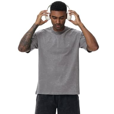 2 Pack Men's Oversized Cotton T-Shirts Loose Fit Vintage Tee Short Sleeve Casual Tshirts Solid Tops(BGGY,L) - Image 4