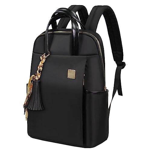 Laptop Backpack for Women Slim Travel - Laptop Bag Computer Case Fit up to 15.6-inch Notebook Lightweight Medium Size Purse for Work Bookbag Water-resistant Business Fashion Stylish Nylon Black - Image 1
