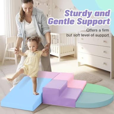 TODIBY 6-Piece Foam Climbing Blocks for Toddlers: Colorful Climbing Gym PU Leather Baby Foam Building Blocks Indoor Toy - Image 2