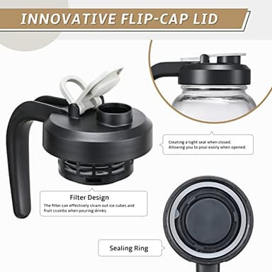 AOZITA 64 oz Glass Pitcher with Lid - 2 Quart Mason Jar Pitcher with Filter Lid, Wide Mouth Jar Leak-proof Water Jug, Heavy Duty Glass Container for Water, Juice, Milk, Tea, Iced Coffee, and Drinks - Image 4