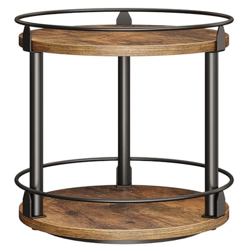 YATINEY Lazy Susan Organizer, Rotating Spice Rack, 2 Tier Spice Turntable Organizer, Industrial Turntable Spice Holder, for Kitchen Countertop and Cabinet, Compact and Versatile, Rustic Brown SR22BR - Image 1
