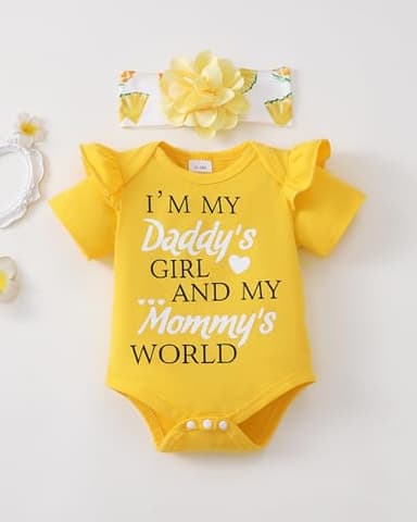 SUNNY PIGGY Newborn Baby Girl Clothes Infant Outfits Romper Floral Fall Outfit Bell Bottoms Pant Sets Hat Headband Flowerpant Yellow 12-18M - Image 4