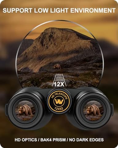 12 * 52 HD Binoculars for Adults High Powered,Binoculars for Bird Watching with Upgraded Phone Adapter,BaK4 Prisms,22mm Large Eyepiece,Clear Low Light Vision,Travel,Cruise,Binocular for Hunting - Image 6