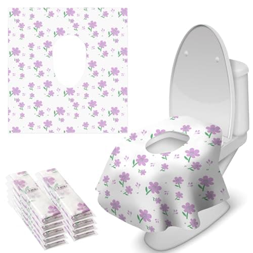 Blissful Diary 18 Pcs Toilet Seat Covers Disposable for Toddlers & Adults, Extra Large Waterproof, Portable Package for Travel, Kids Potty Training(Purple Flowers) - Image 1