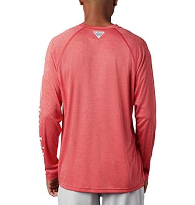 Columbia Men’s PFG Terminal Tackle Heather Long Sleeve Shirt, Sun Protection, Red Spark Heather/White Logo,Medium - Image 5