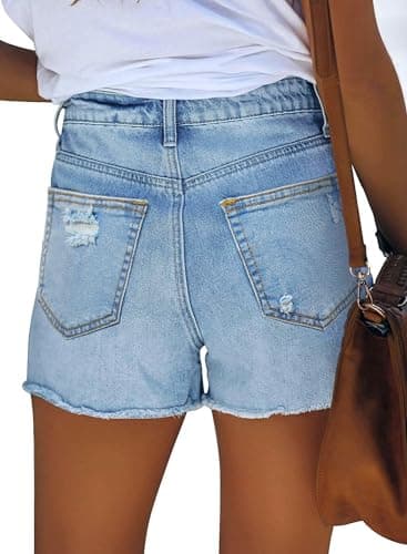 onlypuff Light Blue Jean Shorts Zipper Fly Distressed Ripped Denim Shorts with 5 Pockets XL - Image 4