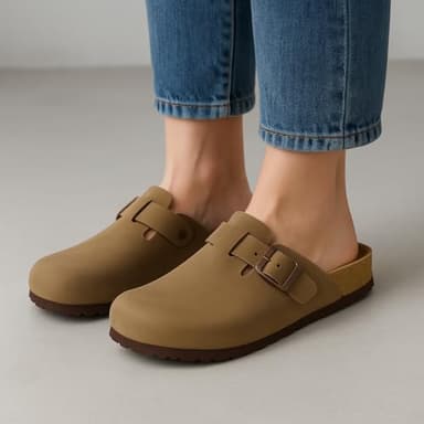 CUSHIONAIRE Hana Womens Clogs | Comfortable Vegan Suede Clogs for Women | Slip On Potato Shoes with Cork Footbed & Arch Support| BROWN 7.5 - Image 5