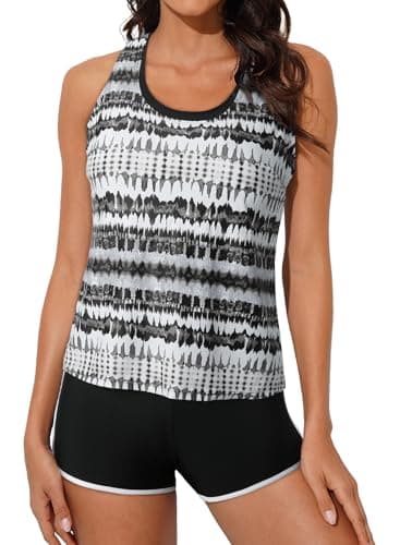 Aleumdr Womens Tankini Swimsuits Athletic Three Piece Tummy Control Bathing Suits with Shorts Modest Swimsuits for Women Black X-Large - Image 1