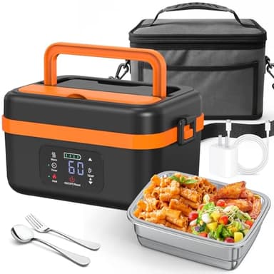 AERKINE Electric Lunch Box For Adults - Heated Lunch Box For Men Women Insulated & Self Heating, Battery Powered Food Warmers With Containers, Cordless Rechargeable Lunch box For Drivers(Orange) - Image 1