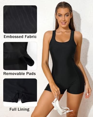 beautyin Women Bathing Suit One Piece Water Aerobic Lap Swim Training Swimsuit - Image 3