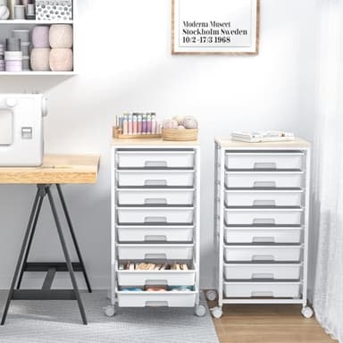 SYKIARIOL Rolling Storage Cart with Drawers,Utility Cart With 8 Drawers and Wooden Tabletop,Rolling Drawer Cart,Storage Drawer Cart for Living Room,Classroom,Bedroom,Bathroom,Dorm,Office,White - Image 7