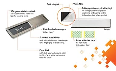 Clean dirty magnet for dishwasher, Kubik Letters Premium Stainless Steel Grade 304, Kitchen Organizers and Storage Decor Accessories, Extra Adhesive Tapes Included. - Image 2