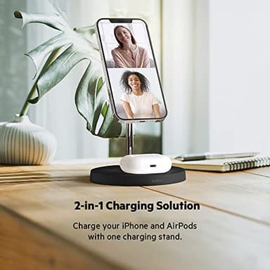 Belkin MagSafe 2-in-1 Wireless Charging Stand for Apple iPhone 13, 14, 15, 16, & AirPods - Fast Charging Station for Multiple Devices - Black - Image 4